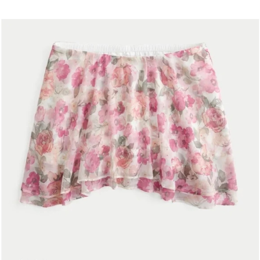 NWT Hollister Floral Ruffle Mini Skort in Pink and Cream XXS NEW